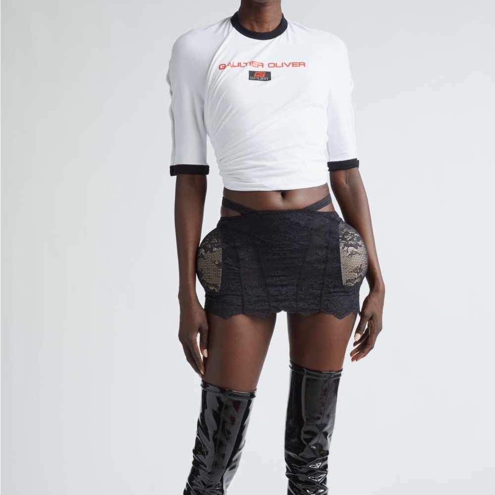 NWT 2PC Jean Paul Gaultier Twist White Top + Black Padded Lace Skirt Small $980
